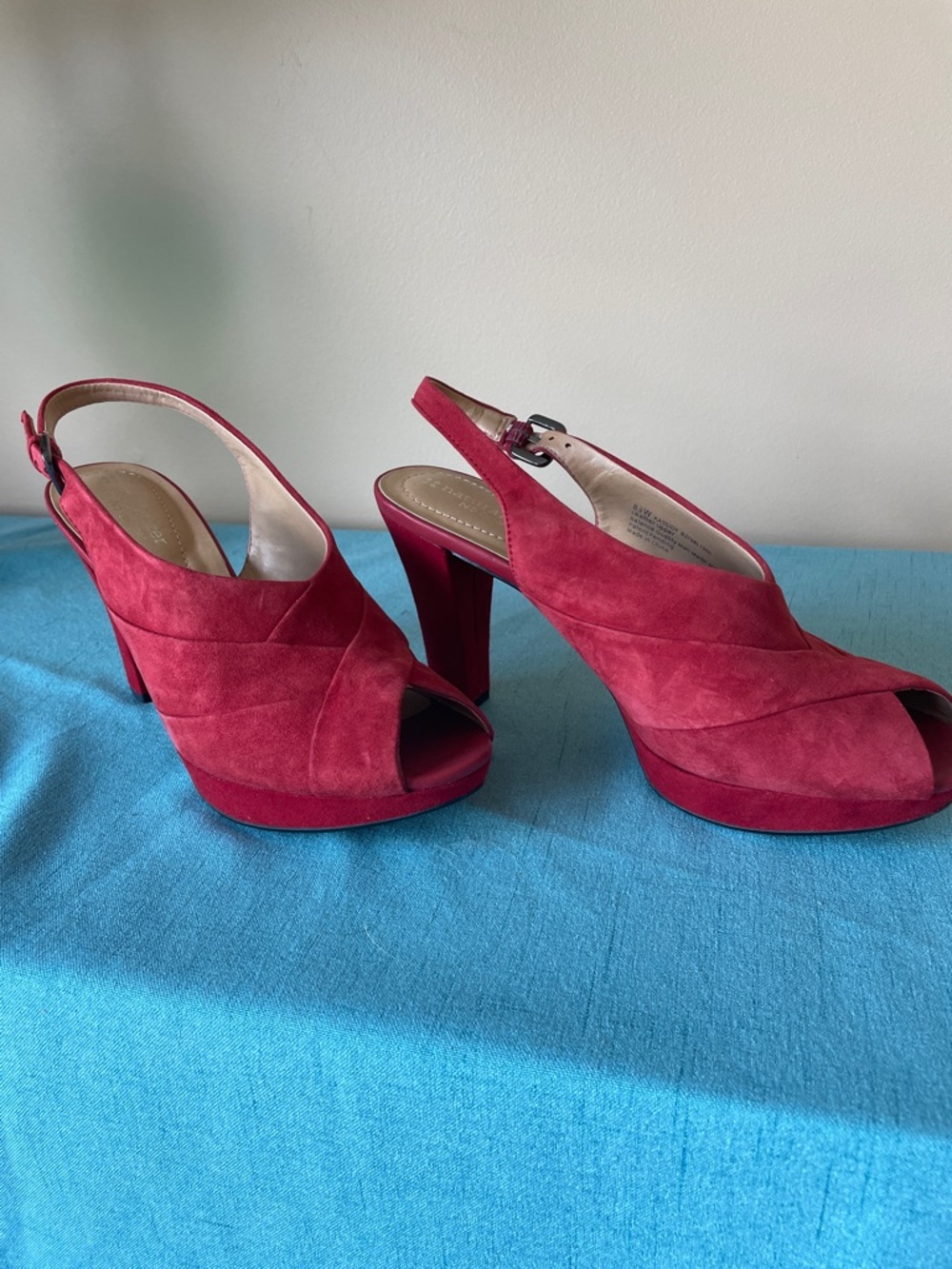 Naturalizer Red Suede Peep-Toe Platform Slingbacks